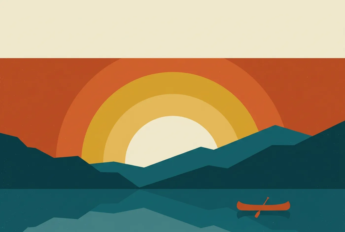 Retro travel style custom post card with illustrated sunset artwork