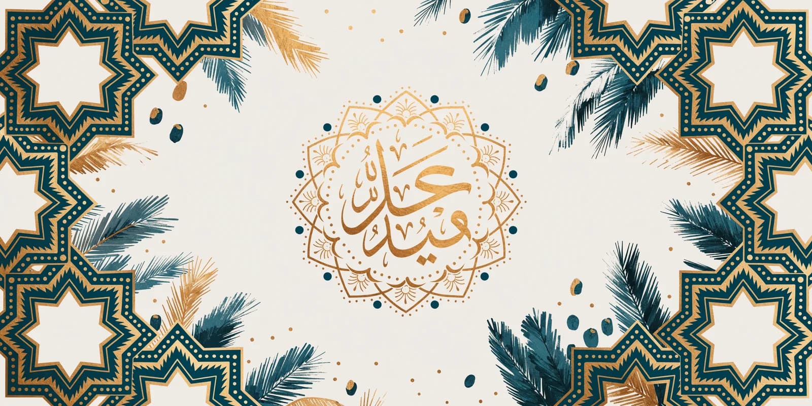 Personalized Eid al-Adha Mubarak card with gold date palm motif and geometric border on terracotta
