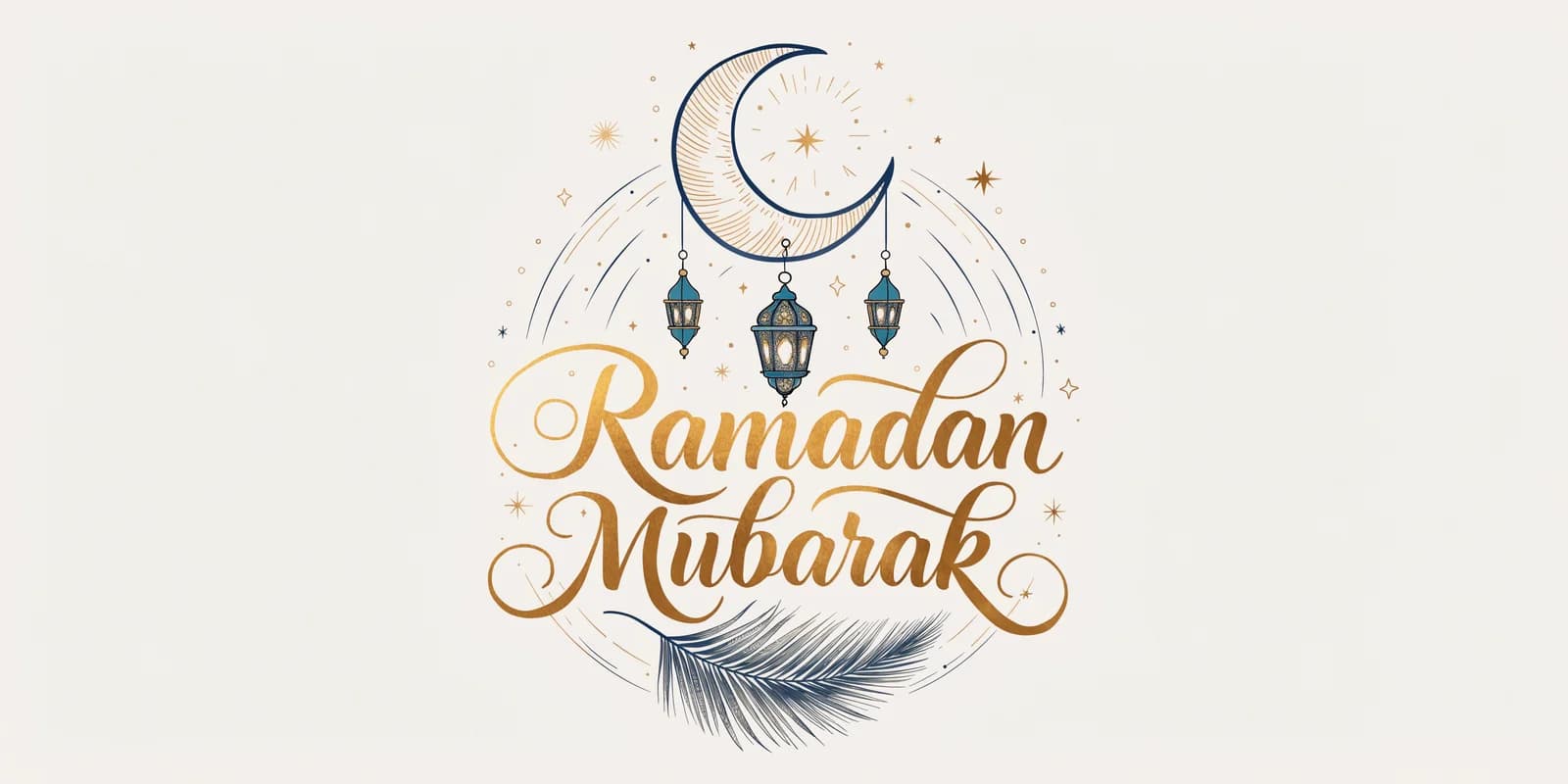 Personalized Ramadan Mubarak card with gold calligraphic Ramadan lantern and crescent moon on deep teal background