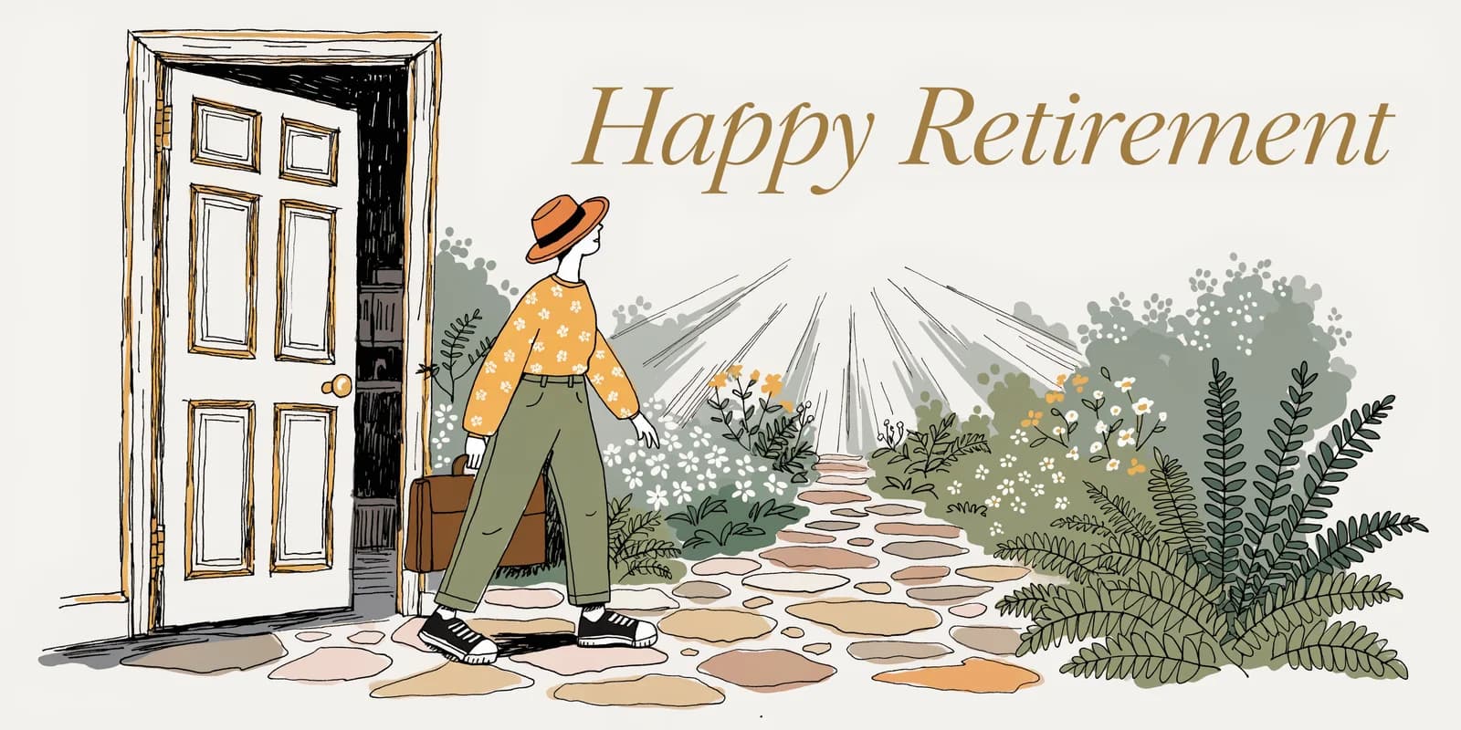 A personalized retirement card showing an illustrated portrait of the retiree in their element