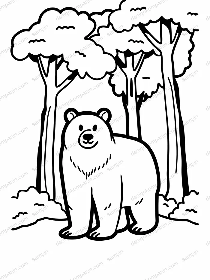 Bear in a forest coloring page