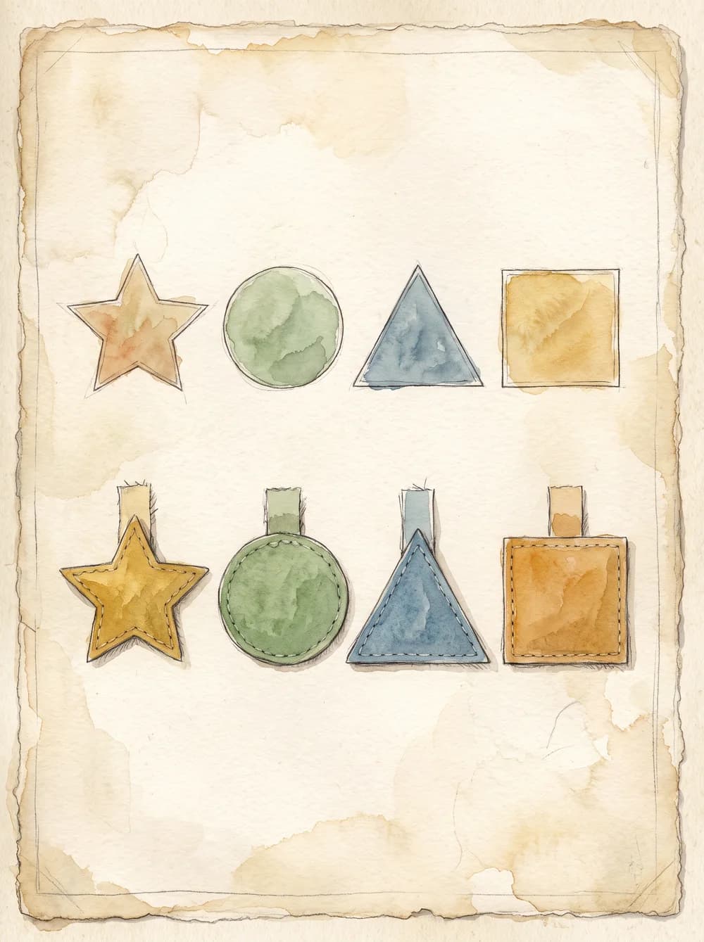 A shape-matching page with loose star, circle and triangle pieces