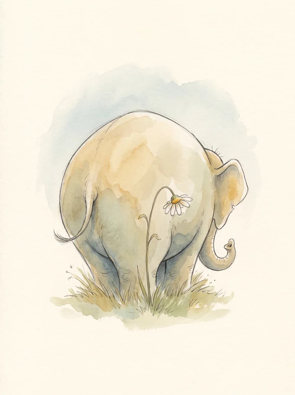 An elephant trying to hide behind a small flower