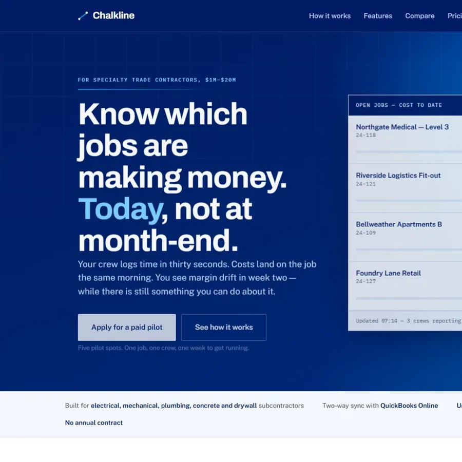 Chalkline - a SaaS landing page built by the studio