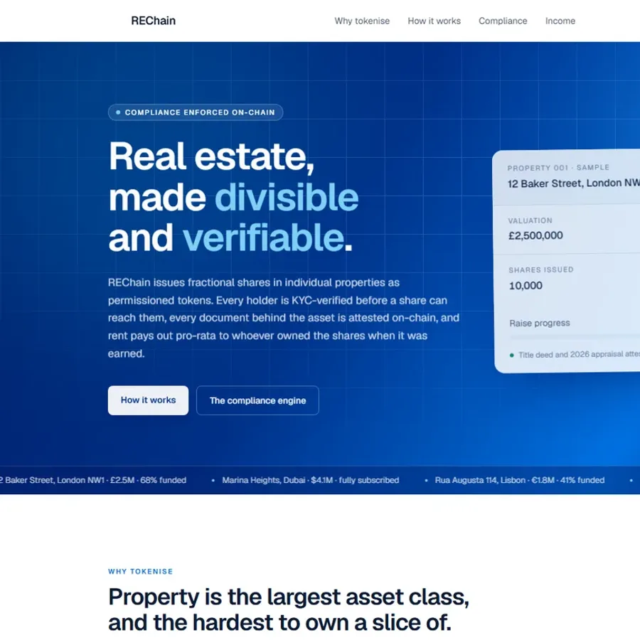 REChain - a tokenised real estate landing page built by the studio