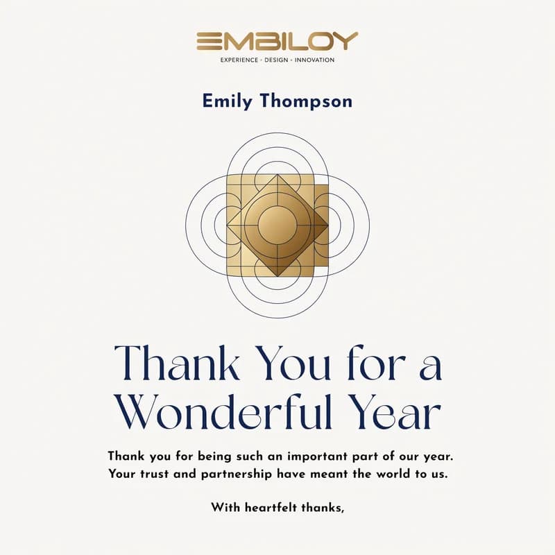 End-of-year client appreciation card on ivory with geometric brand motif