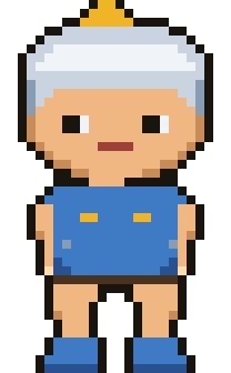 Pixel art character sprite of a young knight in a plumed helmet and blue tunic, drawn on a true pixel grid