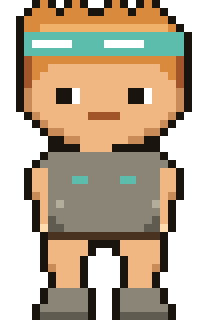 Pixel art character sprite of a young tinker wearing goggles and a grey work apron