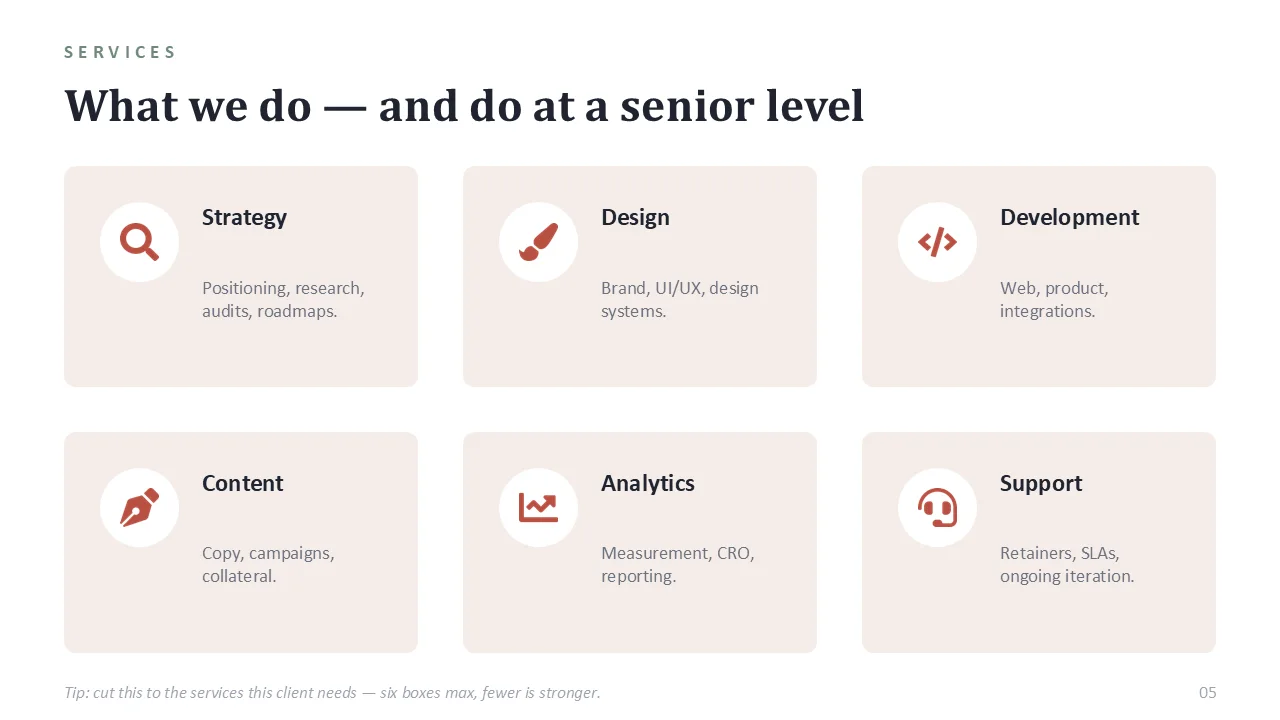 Consulting & agency pitch deck template — sample slide 4