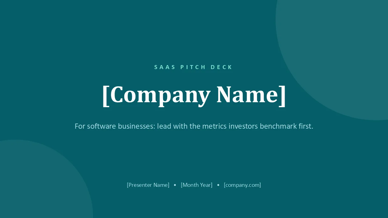 SaaS pitch deck template — cover slide