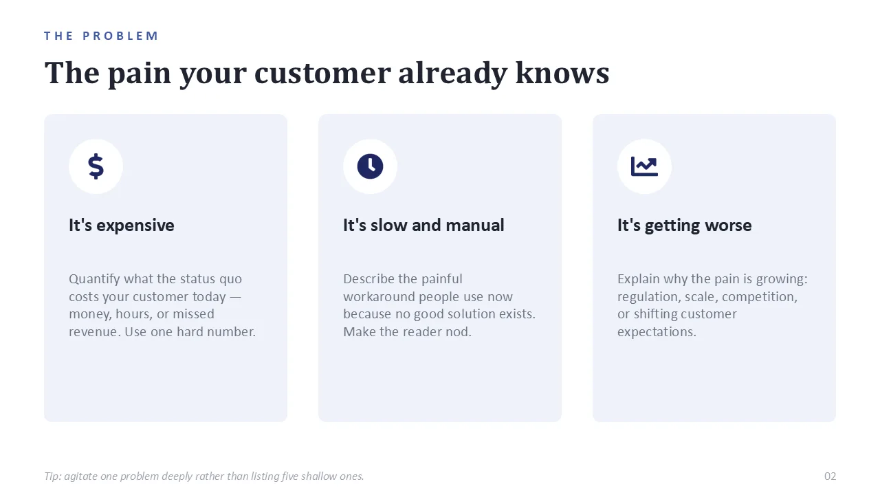 Startup pitch deck template — sample slide 1