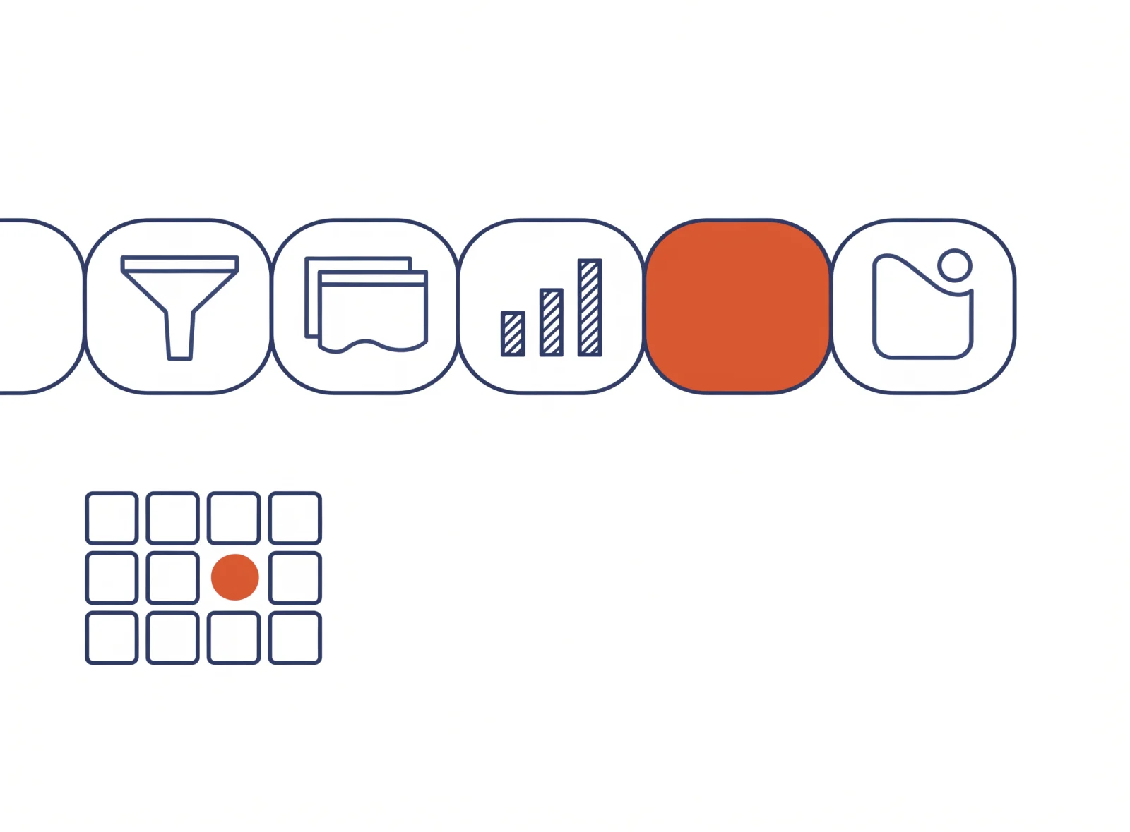 Illustration: a weekly calendar strip with negatives, tests, budgets and a report marked on their days