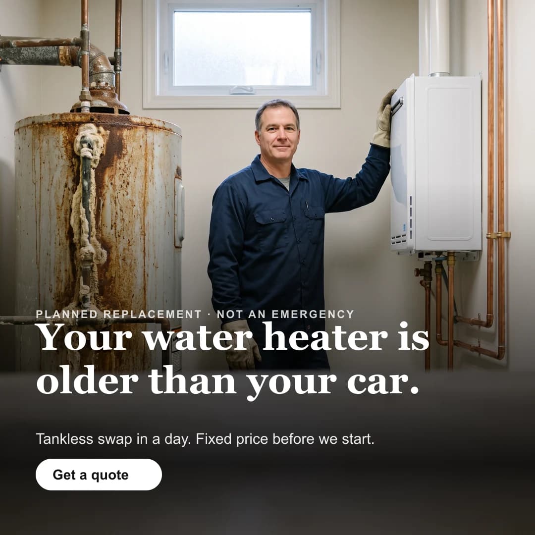 Sample Meta ad built for a plumbing company - generated sample, not a client campaign